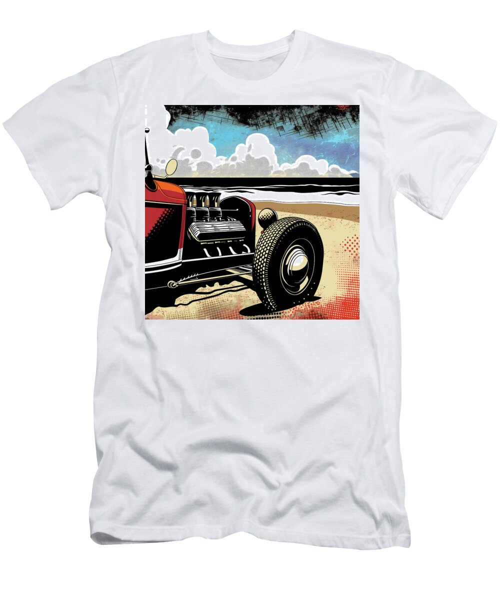 Hotrod At the Beach Comic Book Art 39 Mad Paperairplanes T-Shirt