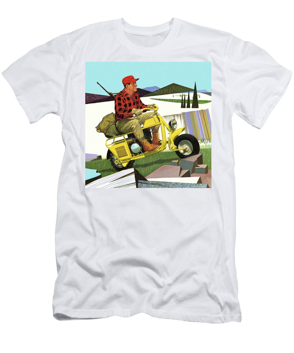 Hunter Riding a Motorbike Csa Images T-Shirt