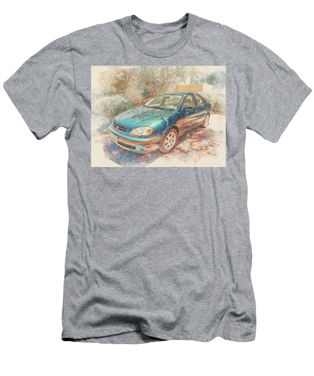 Hyundai Accent 2000 Sedan Outdoor Scene Vintage Car Vintage Blue Car in Garden Hollie Love T-Shirt