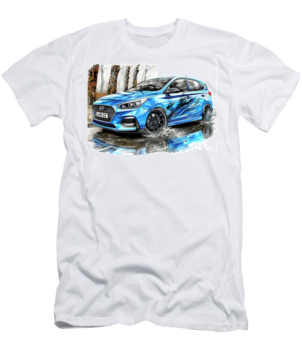Hyundai Accent Blue Sports Car Illustration a Detailed Look At the Design Lowell Harann T-Shirt