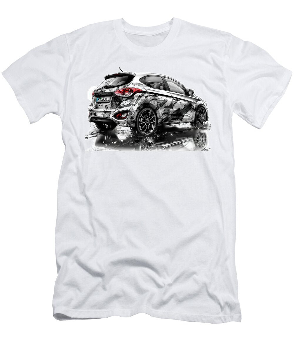Hyundai Accent Custom Designed Hatchback Black and White Car Art Lowell Harann T-Shirt
