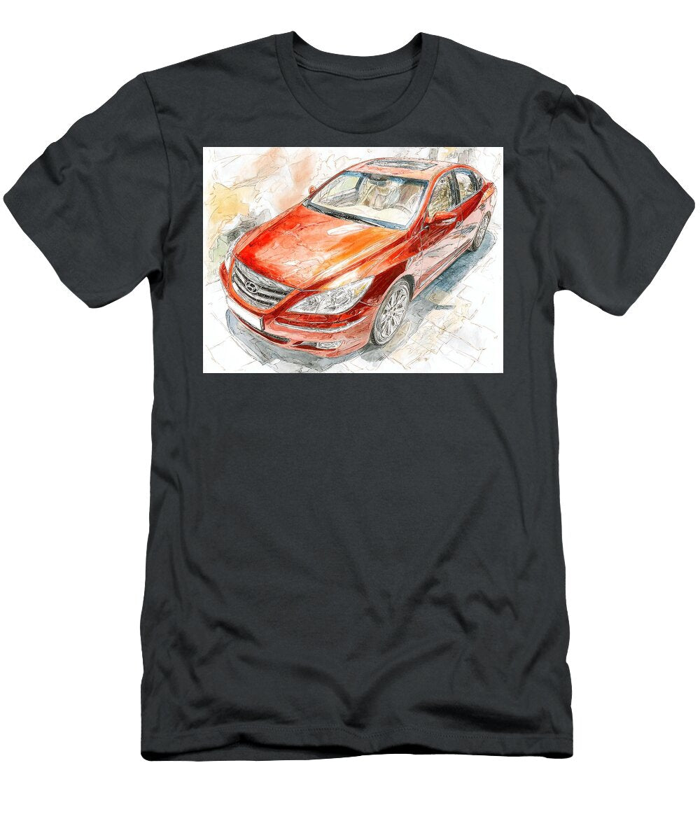 Hyundai Azera 2006 Sedan Vibrant Red Vehicle Artistic Car Drawing Stunning Red Car Sketch Hollie Love T-Shirt