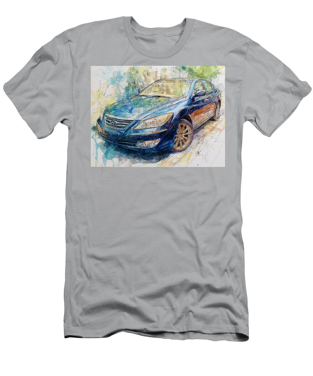 Hyundai Azera 2006 Sedan Watercolor Art Blue Car Drawing Blue Car Watercolor Painting Hollie Love T-Shirt