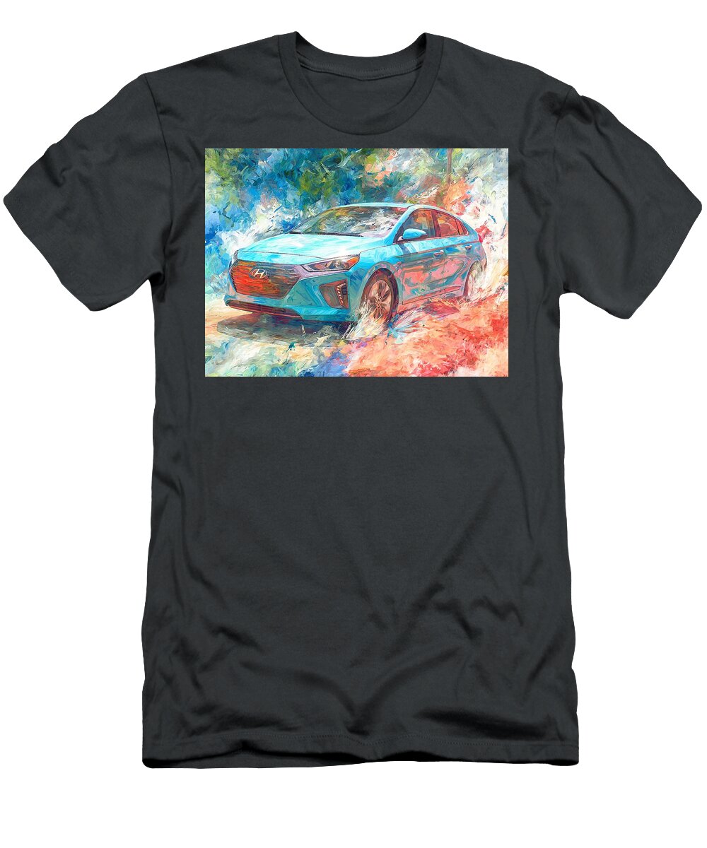 Hyundai Ioniq 2017 Hybrid Hatchback Electric Car Abstract Art Abstract Electric Car Art Hollie Love T-Shirt