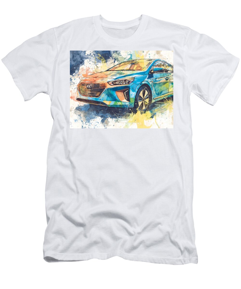 Hyundai Ioniq 2017 Hybrid Hatchback Electric Car Colorful Art Vibrant Electric Car Painting Hollie Love T-Shirt