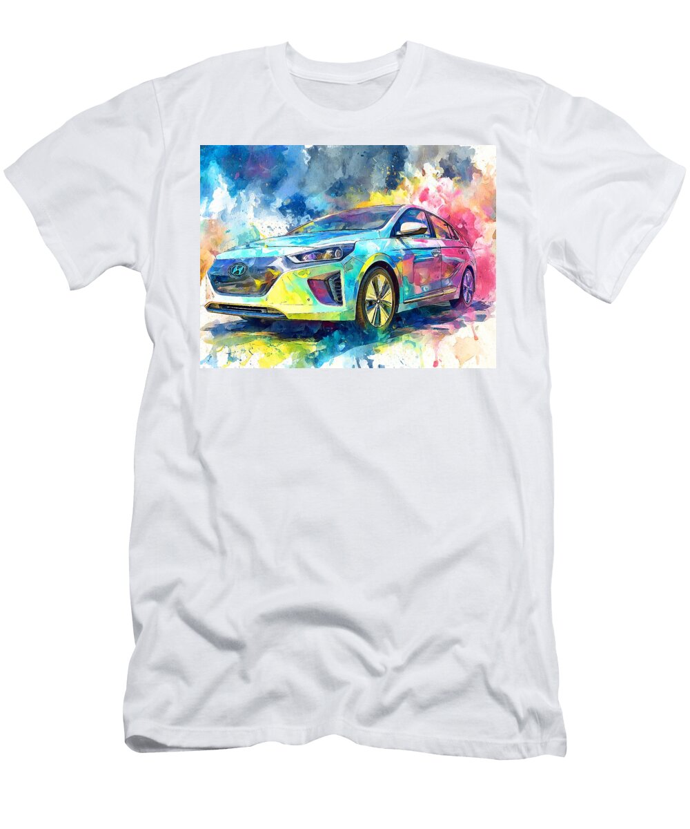 Hyundai Ioniq 2017 Hybrid Hatchback Electric Vehicle Colorful Car Vibrant Electric Car Art Hollie Love T-Shirt