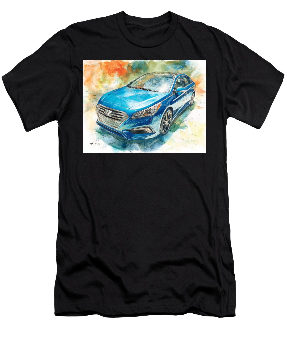 Hyundai Sonata 2015 Sedan Blue Sedan Watercolor Car Vibrant Blue Sedan Watercolor Hollie Love T-Shirt