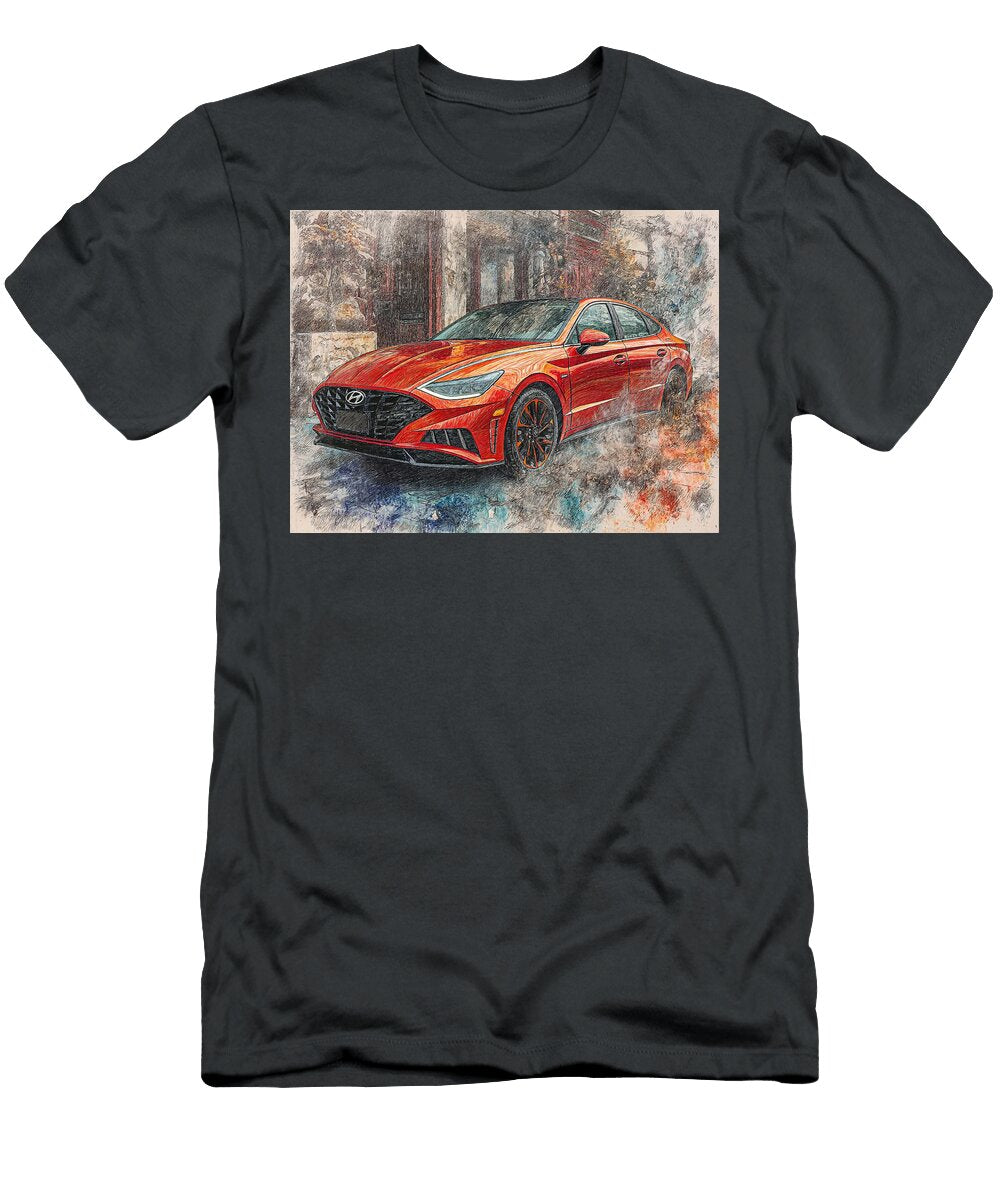 Hyundai Sonata 2023 Sedan Red Car Urban Art Vibrant Red Car Drawing Hollie Love T-Shirt