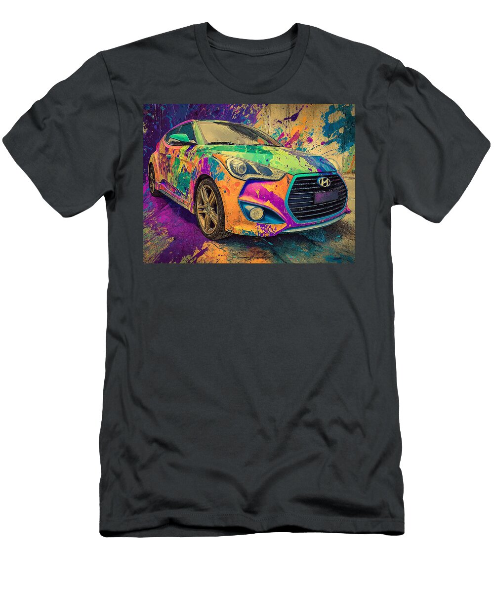 Hyundai Veloster 2013 Hatchback Colorful Car Abstract Design Vibrant Colorful Car Art Hollie Love T-Shirt
