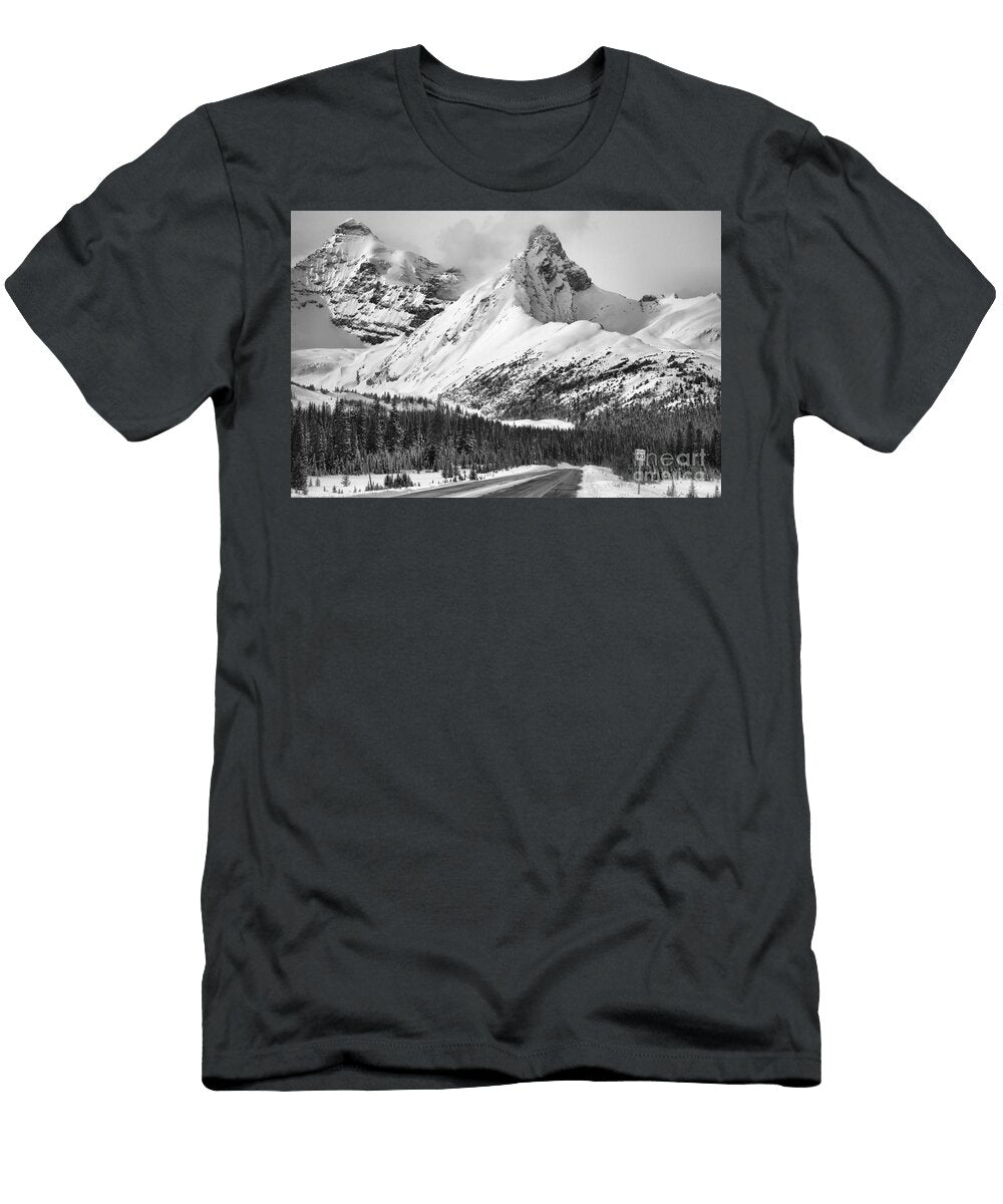 Icefields Parkway Scenic Winter View Black and White Adam Jewell T-Shirt