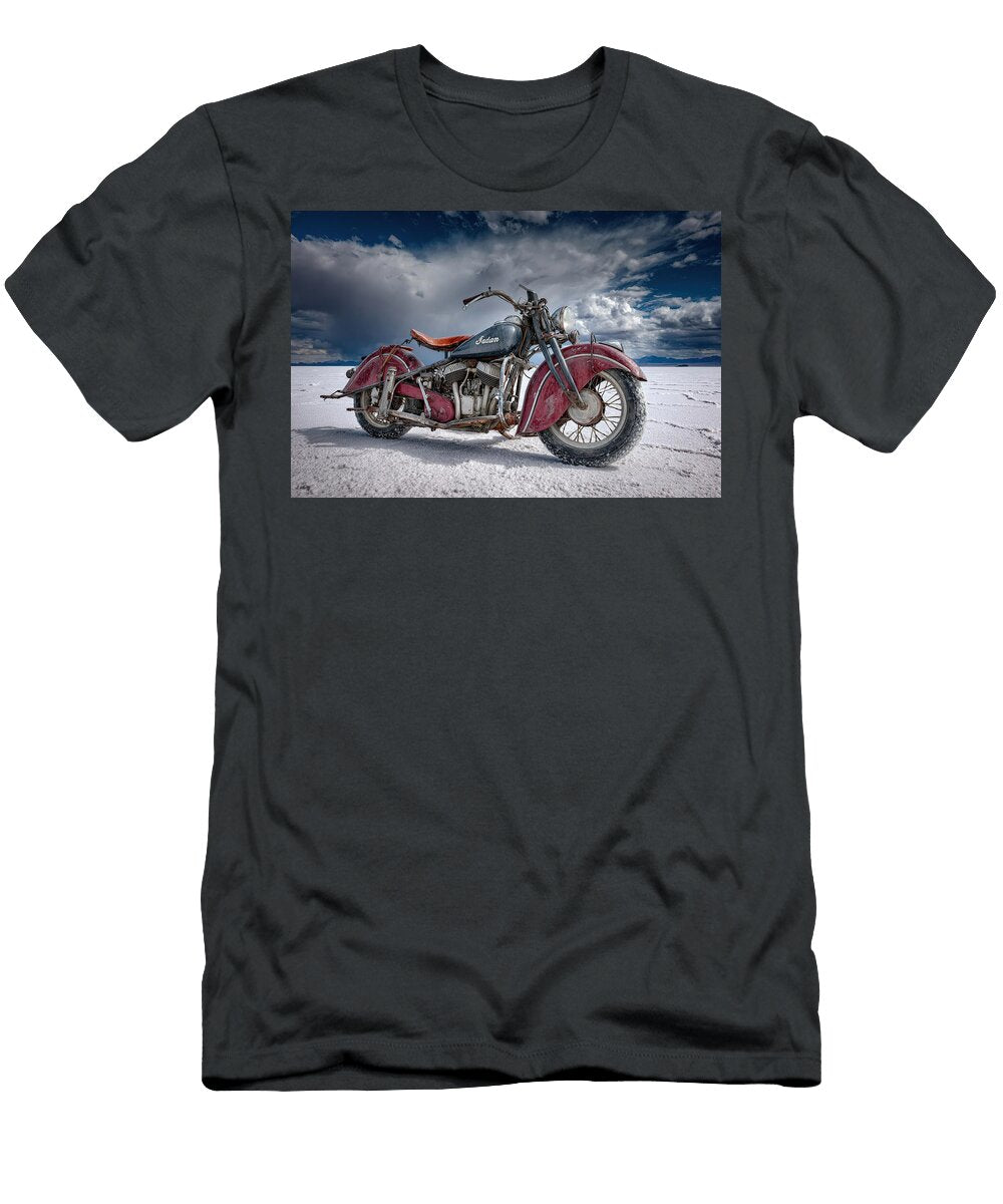Indian Motorcycle on the Salt Flats Athena Mckinzie T-Shirt