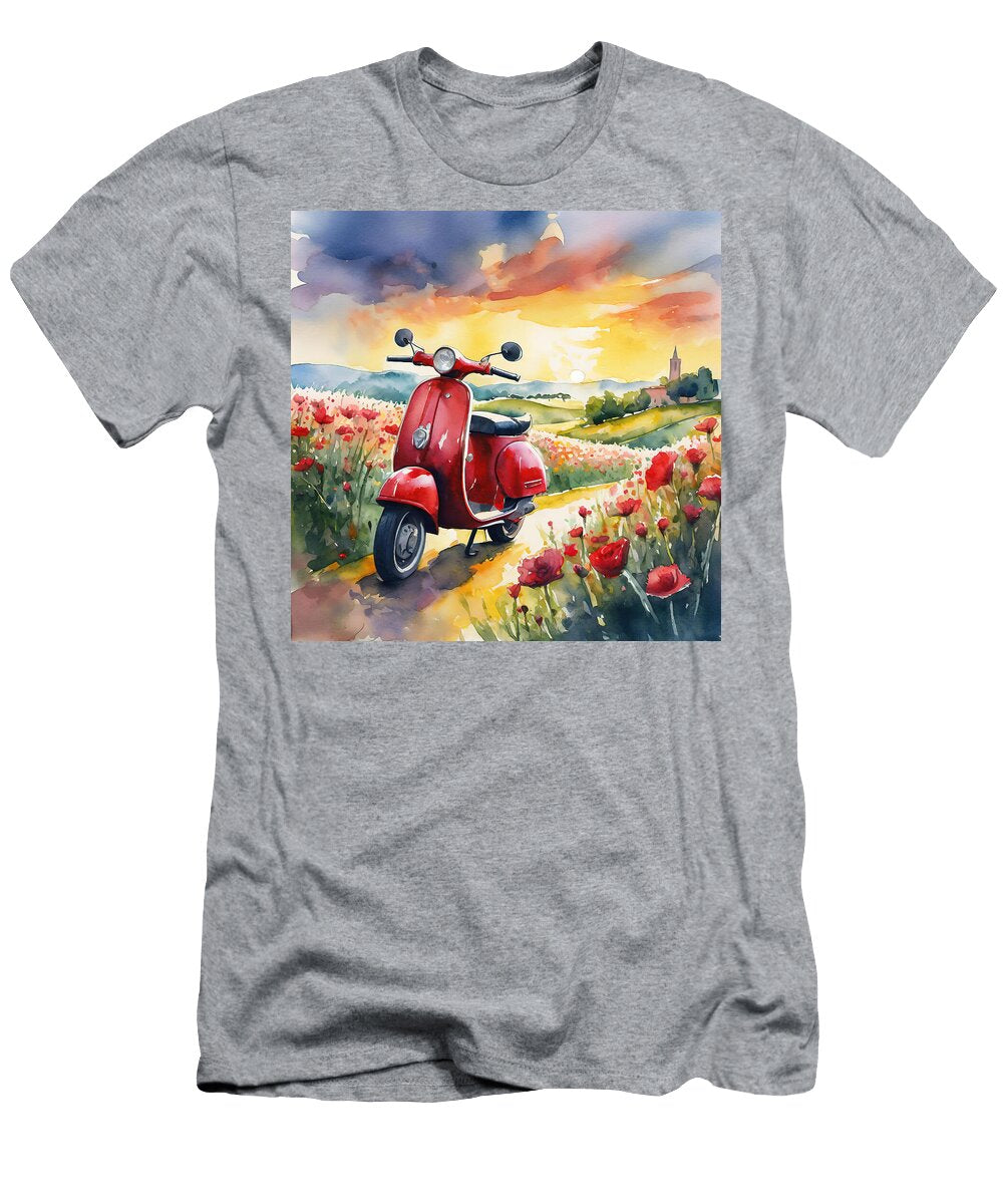 Italian Scooter in the Poppies Field Mi Tzura T-Shirt