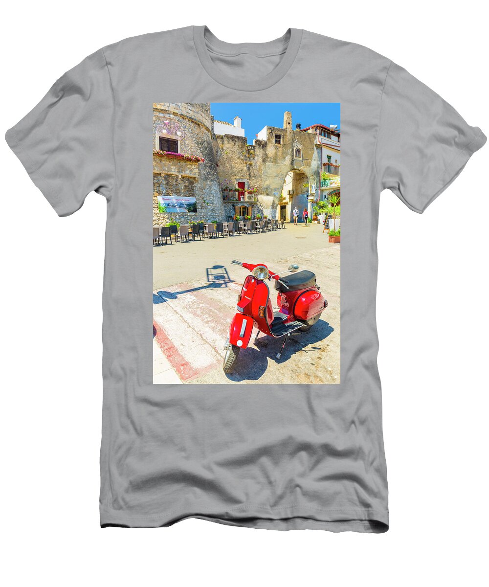 Italy Apulia Foggia District Mediterranean Sea Adriatic Sea Adriatic Coast Gargano Peschici Street View of the Historical Center of Peschici Town Marco Arduino T-Shirt