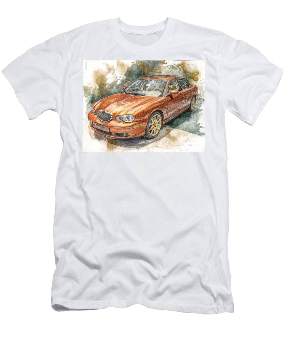 Jaguar X Type 2003 Sedan Luxury Car Artistic Drawing Orange Car Drawing Hollie Love T-Shirt