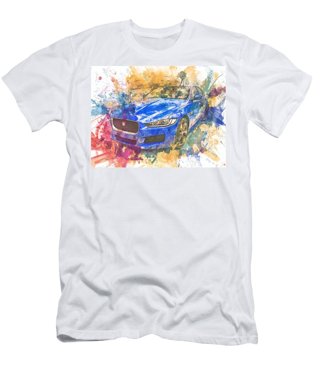Jaguar Xe 2015 Sedan Colorful Art Abstract Car Vibrant Blue Car Abstract Art Hollie Love T-Shirt