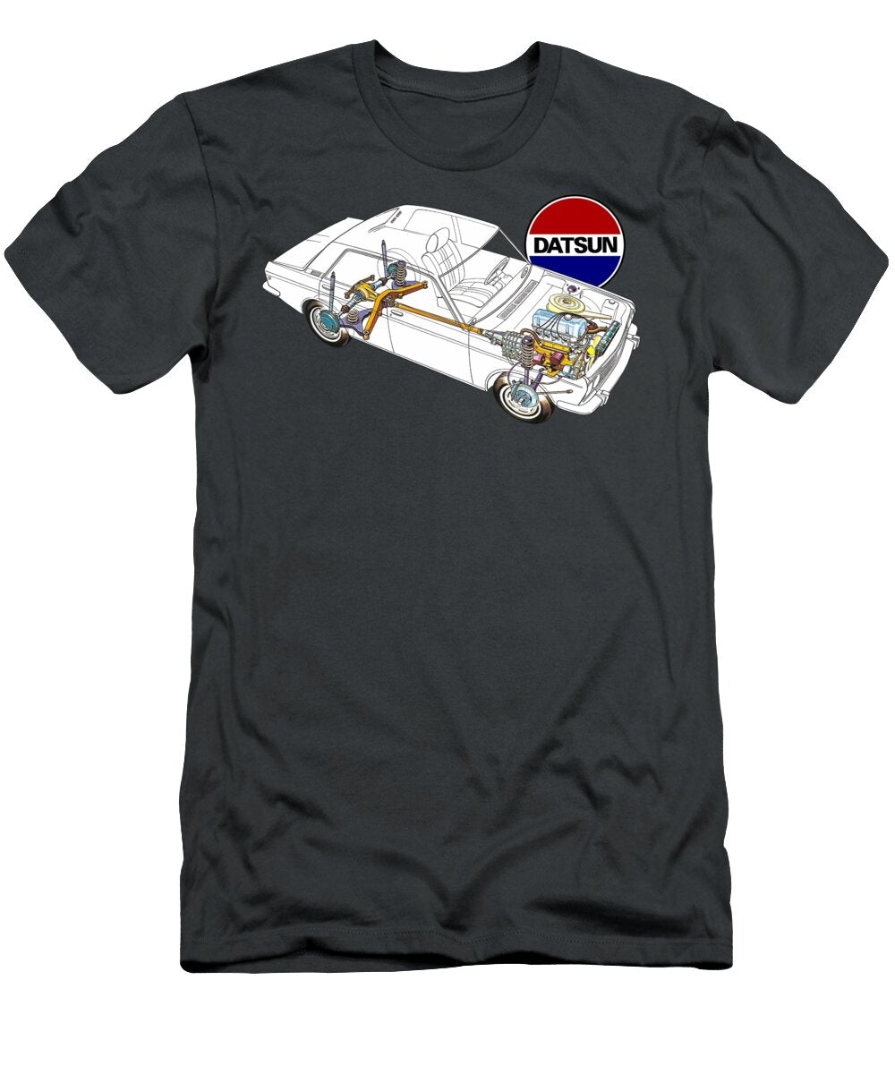 Japanese 4 Door Car Datsun 1600 Sedan Powertraine Cutaway Art Vladyslav Shapovalenko T-Shirt