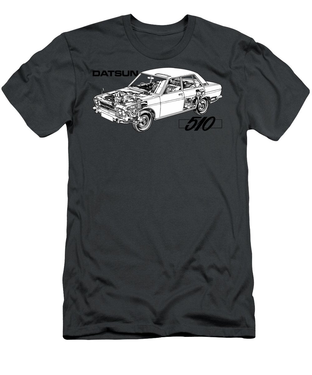 Japanese 4 Door Car Datsun 510 Sedan Cutaway Art Vladyslav Shapovalenko T-Shirt