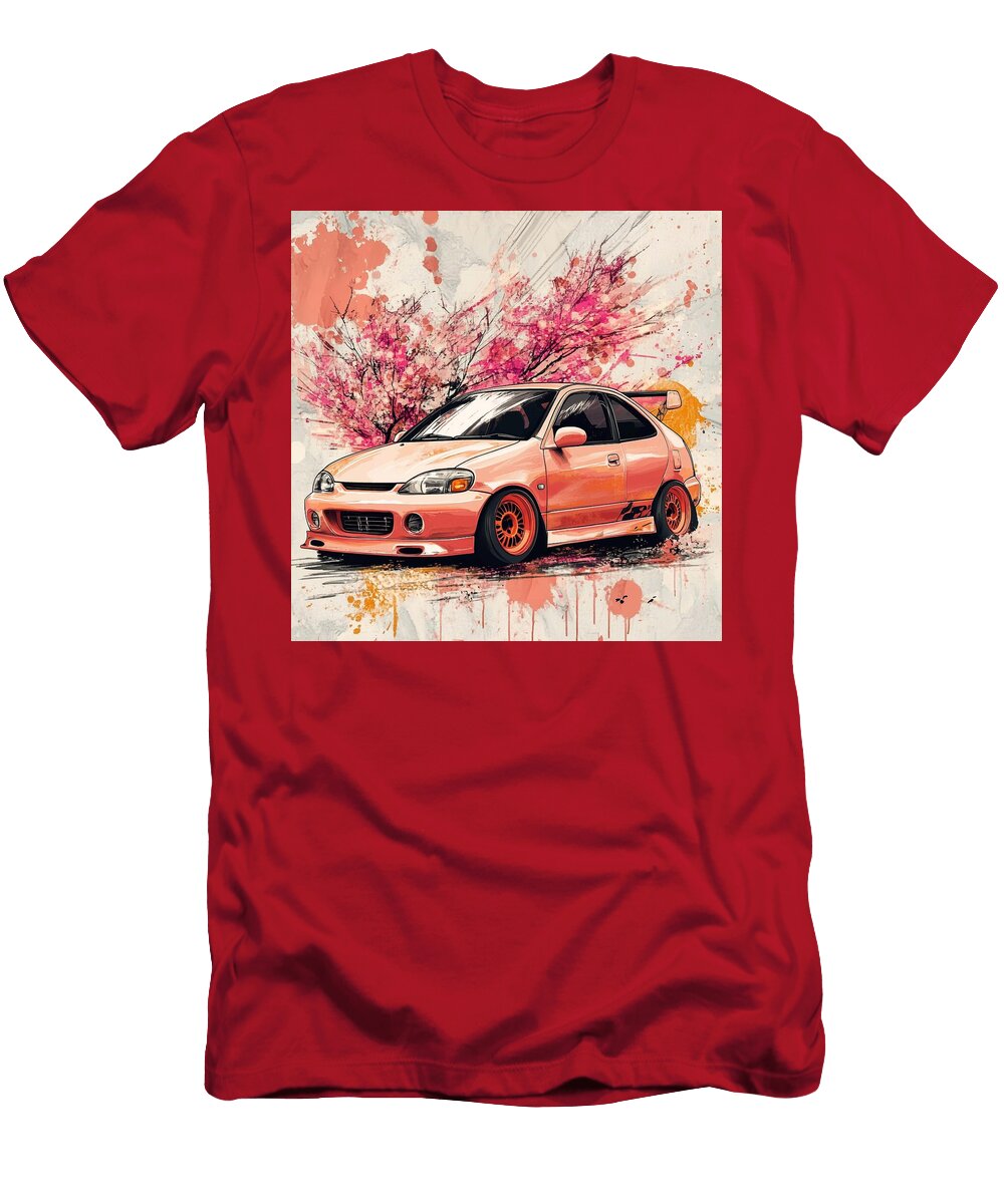Japanese Aesthetic Toyota Yaris 1999 Japan Hatchback Jdm Car Cherry Blossom Art Pink Car Design Grayson Sheppard T-Shirt