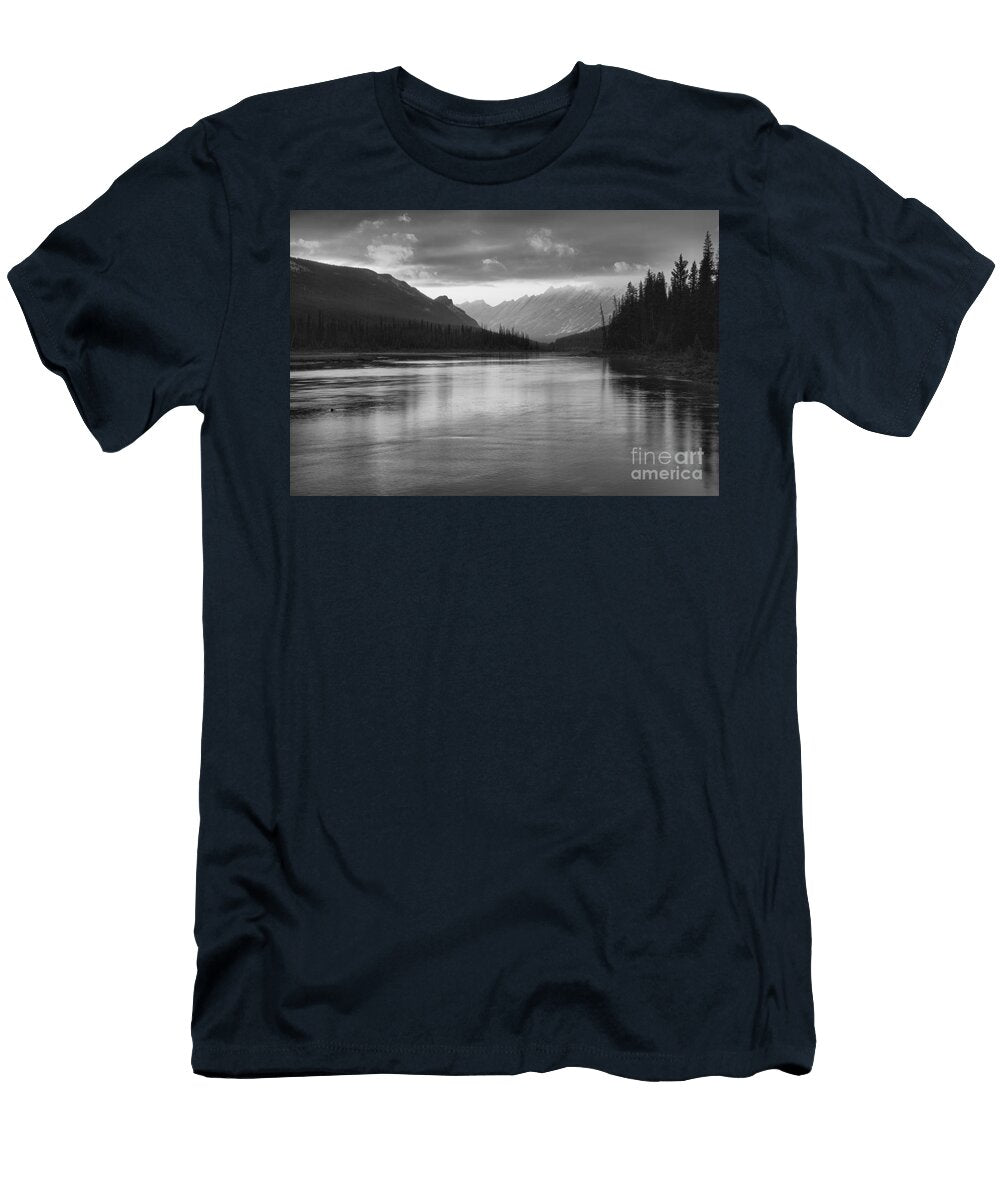 Jasper Waterfall Peaks Sunrise Black and White Adam Jewell T-Shirt