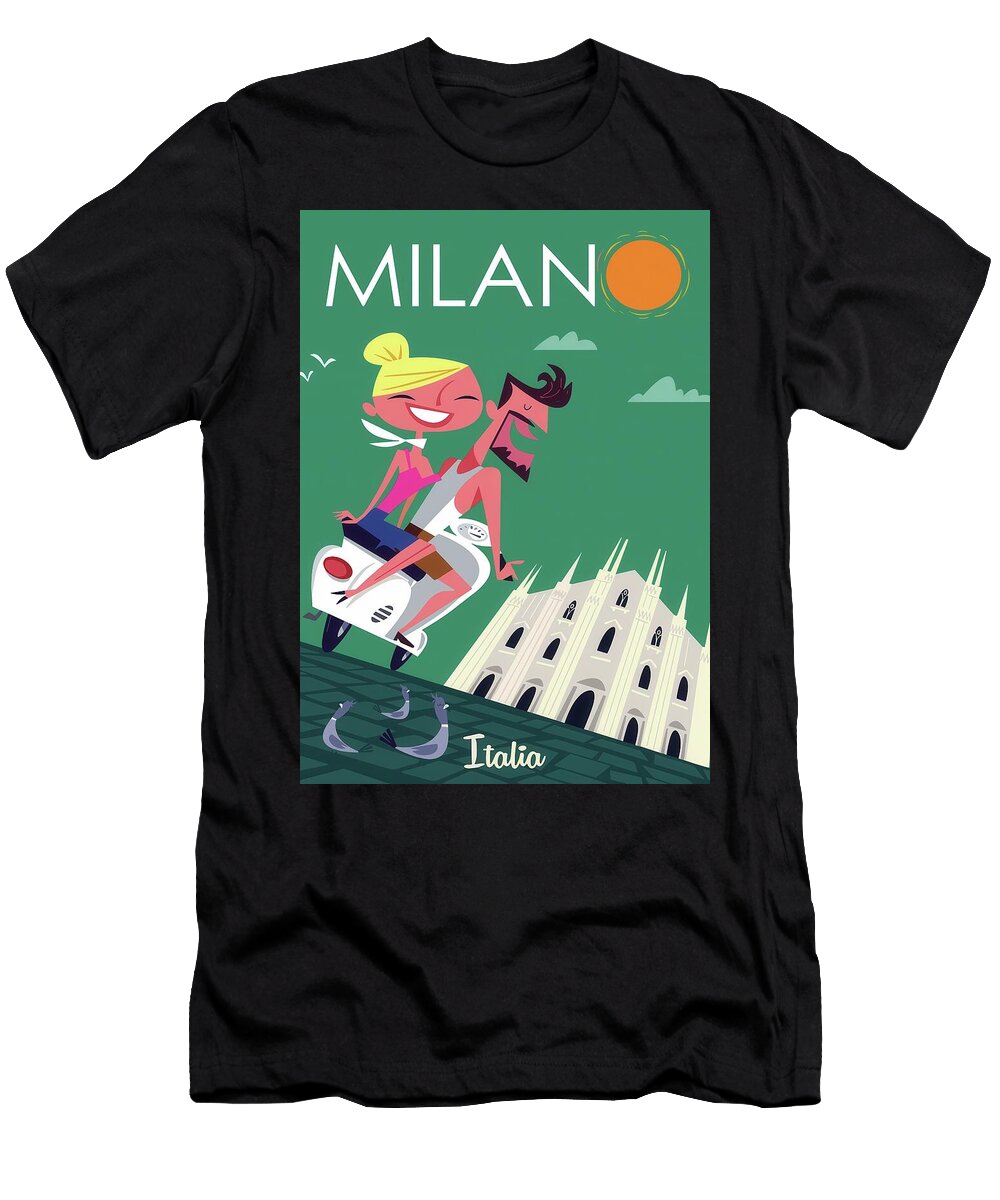 Joyful Ride in Milano Milan Italy Travel Poster Travel Poster Art Print T-Shirt