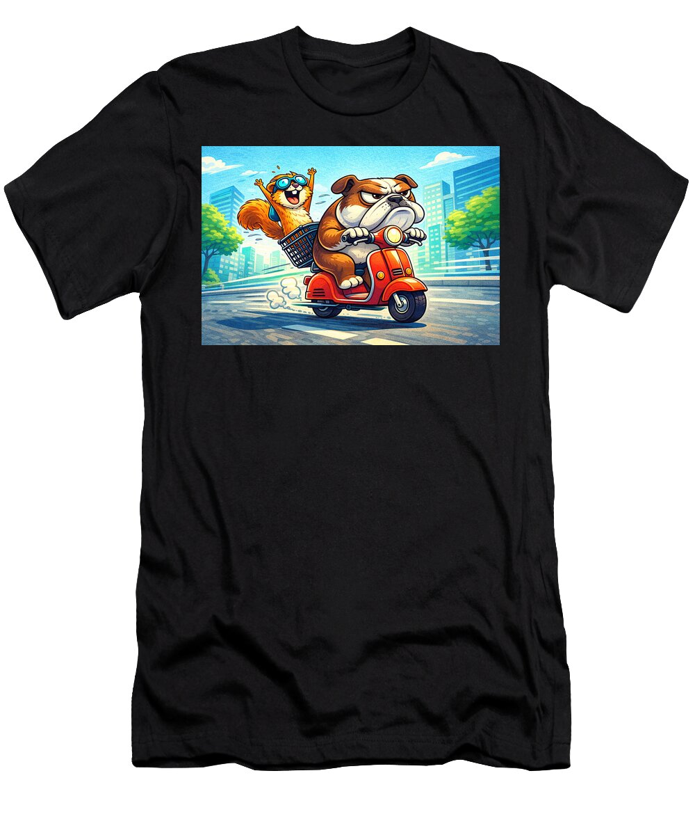 Joyful Ride with Bulldog and Squirrel Ego Crash T-Shirt