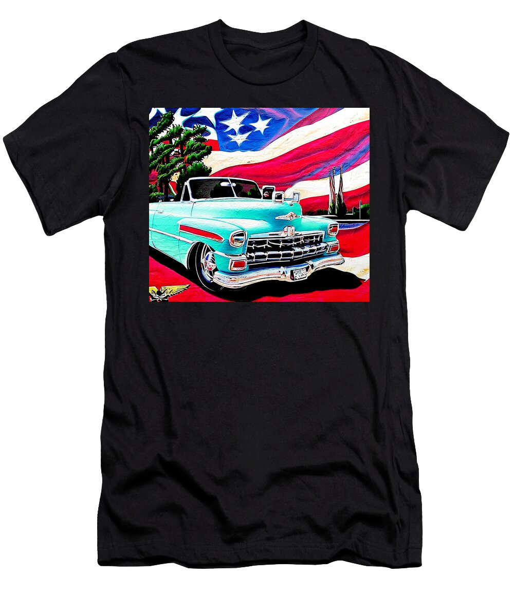 Kaiser Lowrider Classic Custom Hot Rod USA Flag Oil Paint Colorful Sun Edgar Dorice T-Shirt