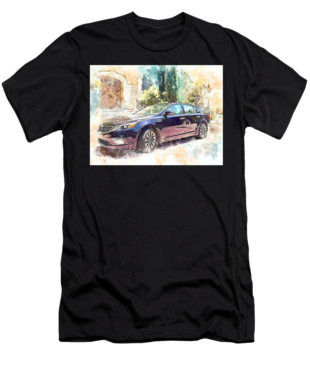 Kia Cadenza 2013 Sedan Luxury Car Urban Scene Elegant Dark Car in Urban Setting Hollie Love T-Shirt