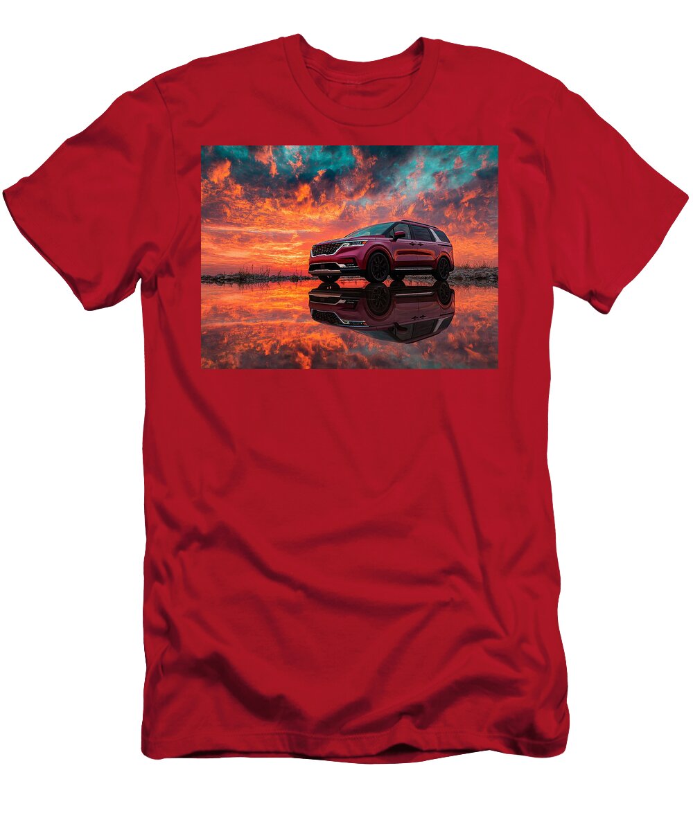 Kia Carnival 2023 Minivan Reflective Water Sunset Car Crimson Sunset Car Reflection Hollie Love T-Shirt