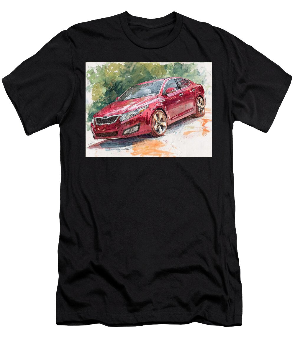 Kia Optima 2007 Sedan Red Car Artistic Drawing Vibrant Red Car Drawing Hollie Love T-Shirt