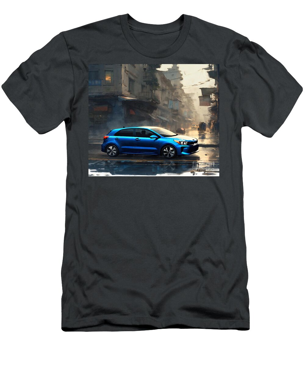 Kia Rio 2021 Side View Exterior Blue Hatchback Cortez Schinner T-Shirt