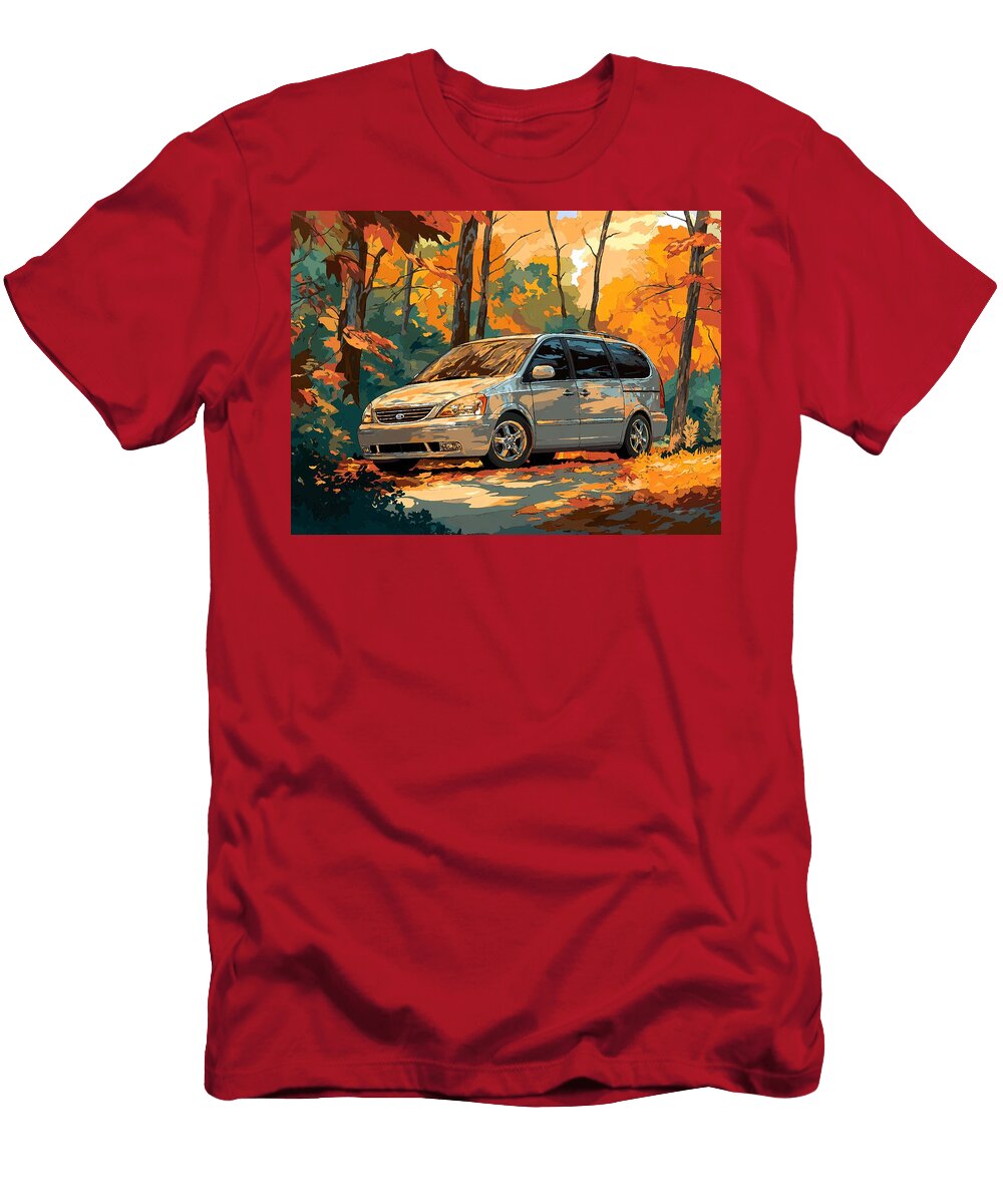Kia Sedona 2003 Minivan Fall Colors Autumn Scene Autumn Car in Forest Hollie Love T-Shirt