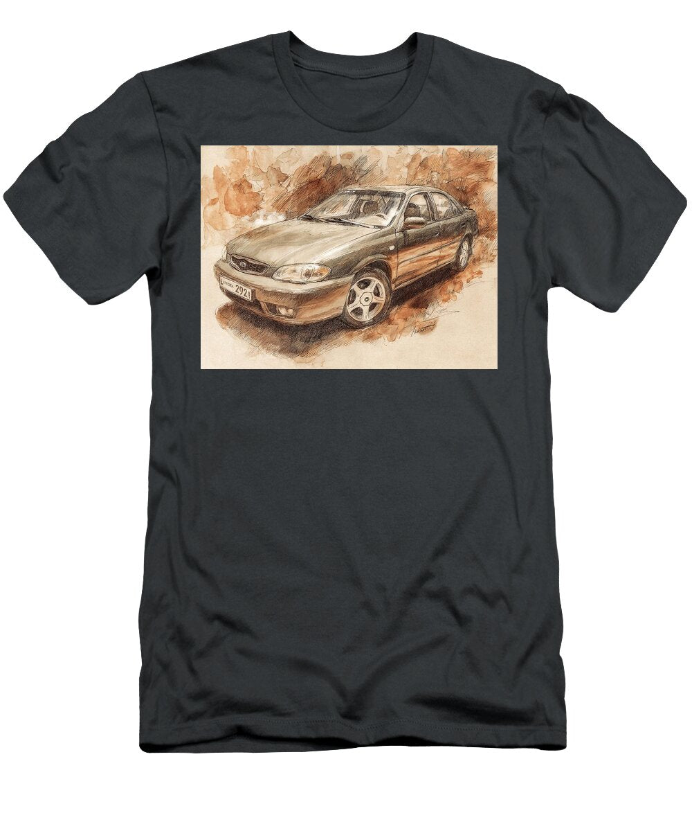Kia Sephia 2000 Sedan Vintage Vehicle Car Drawing Vintage Car Sketch Art Hollie Love T-Shirt