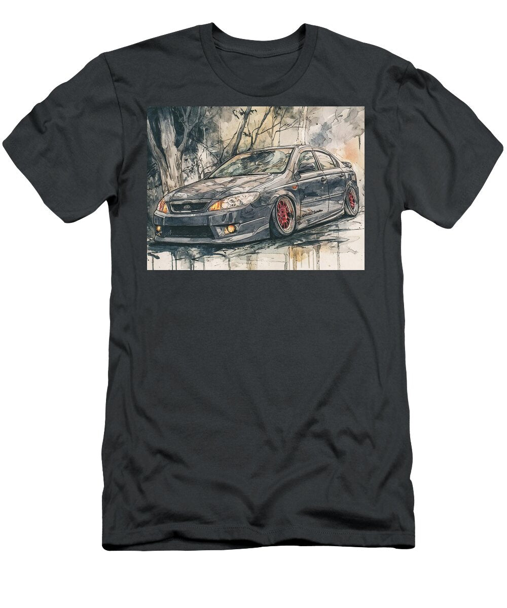 Kia Spectra 2005 Sedan Forest Scene Car Artwork Car in the Woods Watercolor Hollie Love T-Shirt