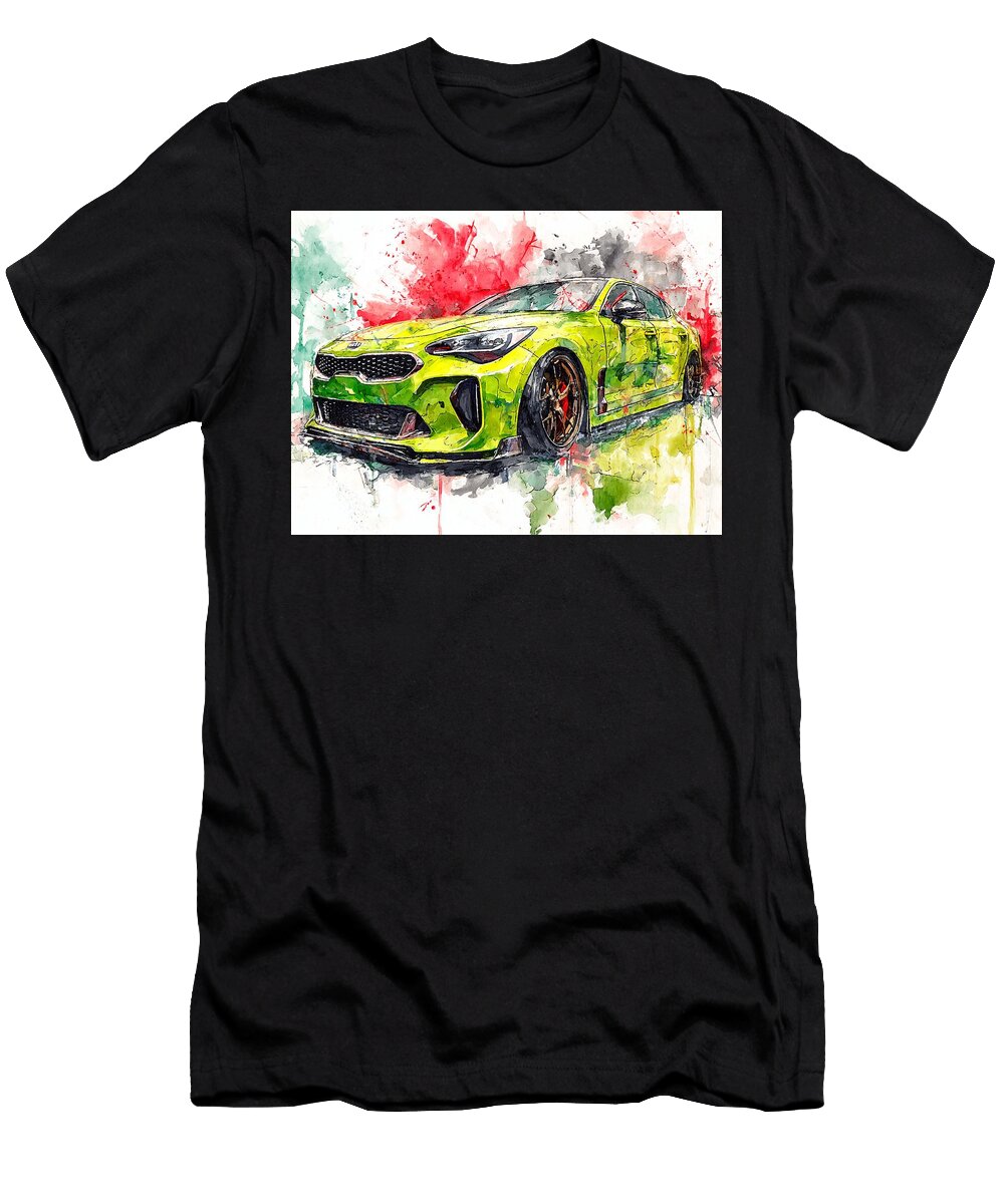Kia Stinger 2017 Hatchback Abstract Art Colorful Car Vibrant Abstract Car Art Hollie Love T-Shirt
