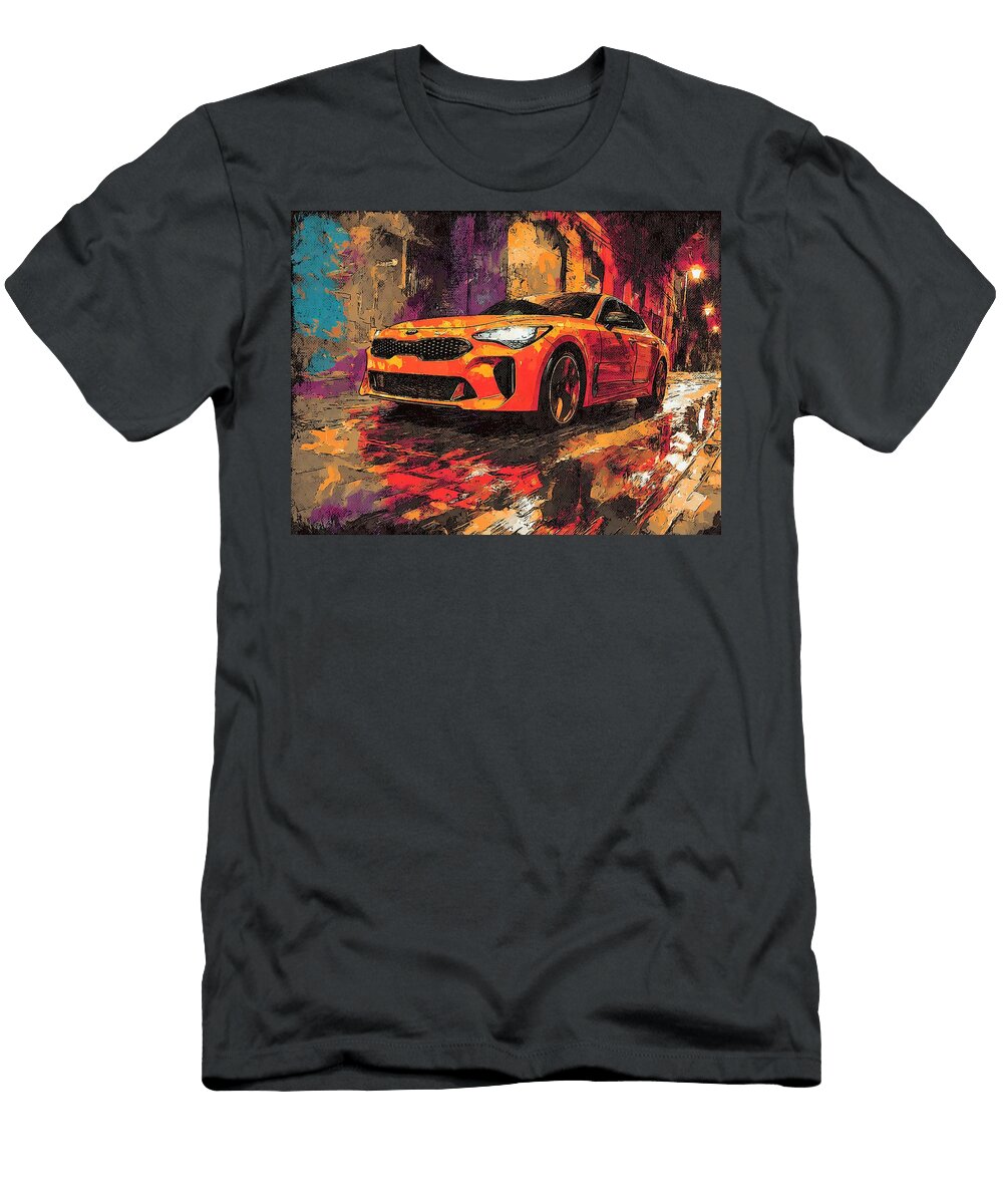 Kia Stinger 2017 Hatchback Night Drive Urban Street Orange Car Night Drive Hollie Love T-Shirt
