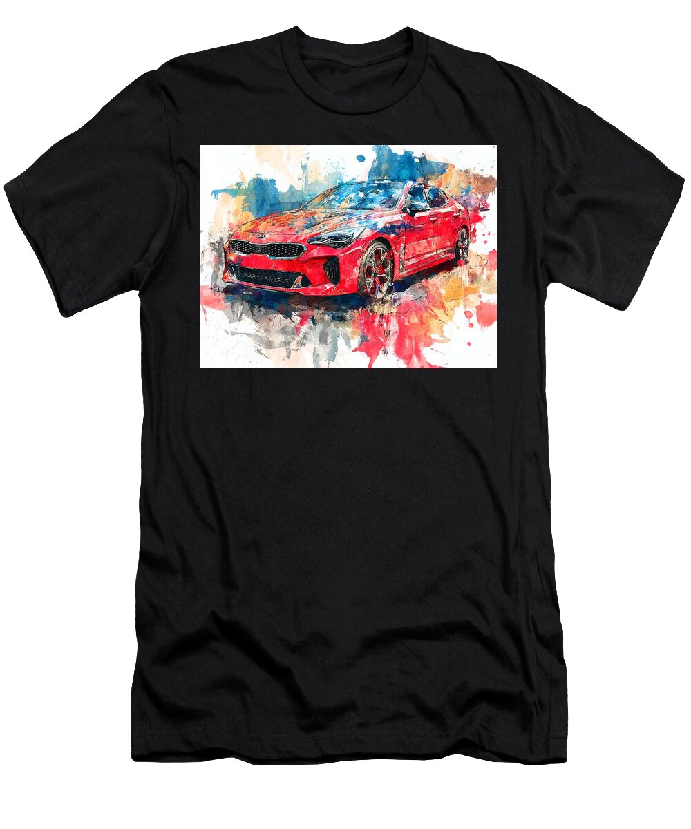 Kia Stinger 2017 Hatchback Red Car Abstract Art Vibrant Red Car Abstract Hollie Love T-Shirt