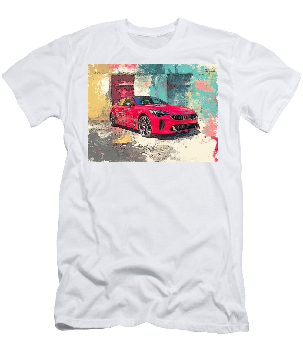 Kia Stinger 2017 Hatchback Red Car Urban Art Vibrant Red Car in Urban Setting Hollie Love T-Shirt