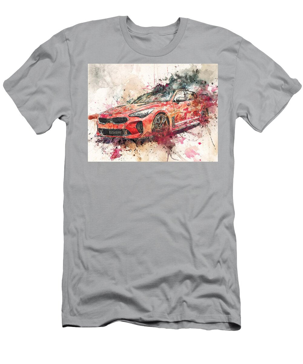 Kia Stinger 2017 Hatchback Red Sports Car Abstract Art Vibrant Red Sports Car Art Hollie Love T-Shirt