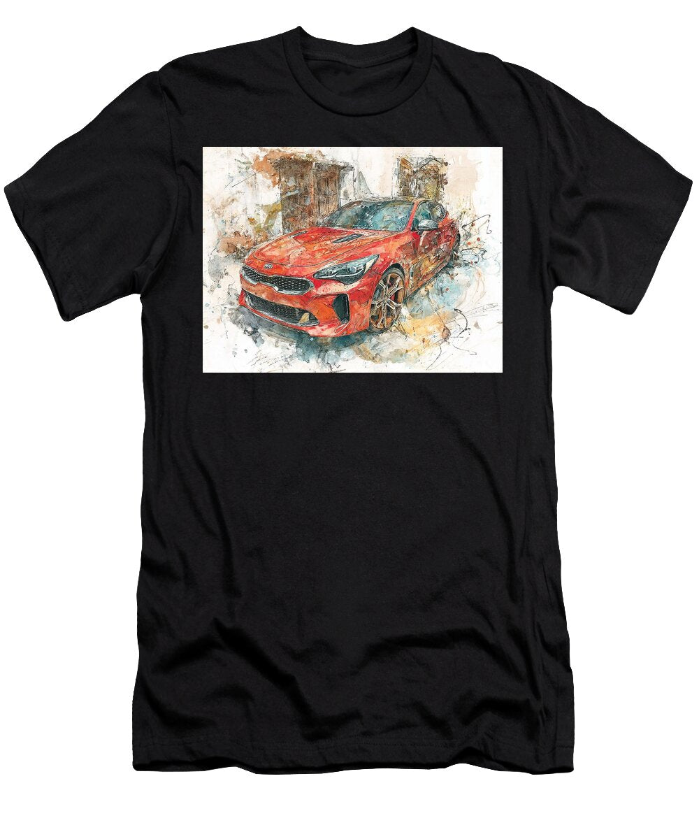 Kia Stinger 2017 Hatchback Red Sports Car Artistic Car Drawing Vibrant Red Sports Car Art Hollie Love T-Shirt