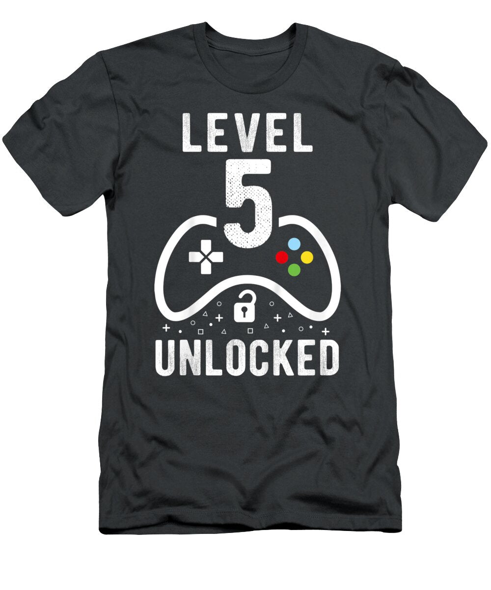 Kids Level 5 Unlocked Video Game 5th Birthday Devin Feile T-Shirt