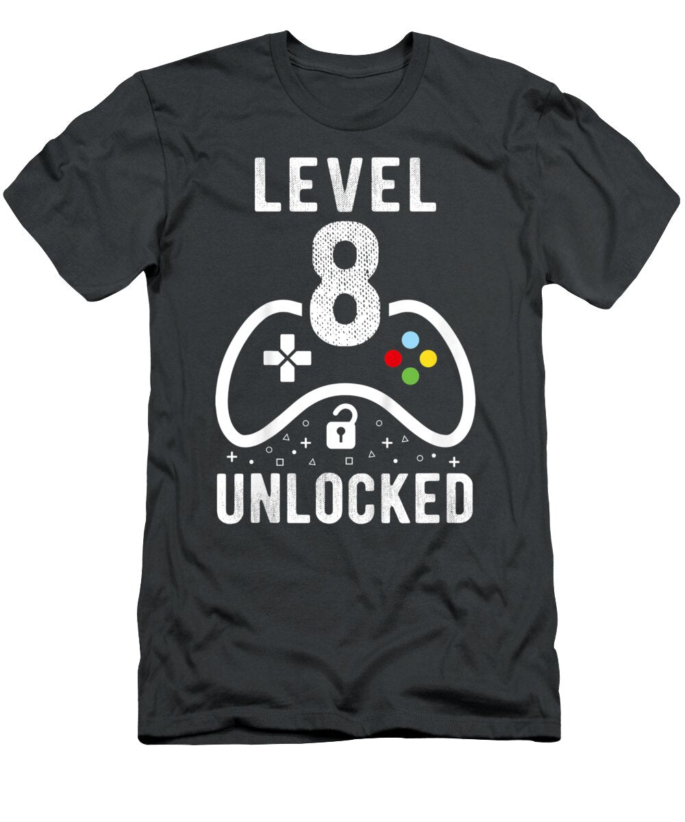 Kids Level 8 Unlocked Video Game 8th Birthday Devin Feile T-Shirt