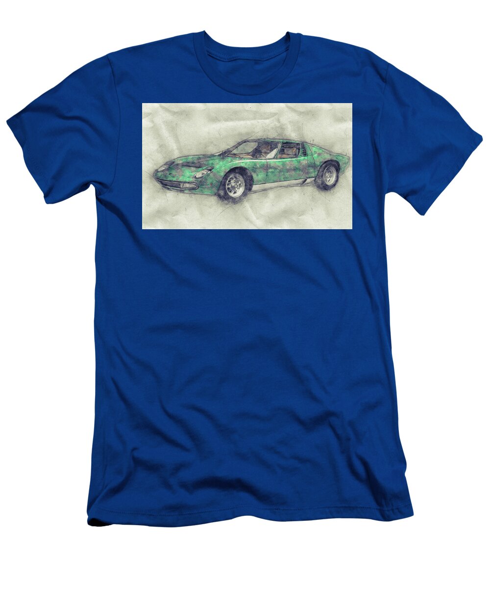 Lamborghini Miura 1 Sports Car 1966 Automotive Art Car Posters Studio Grafiikka T-Shirt