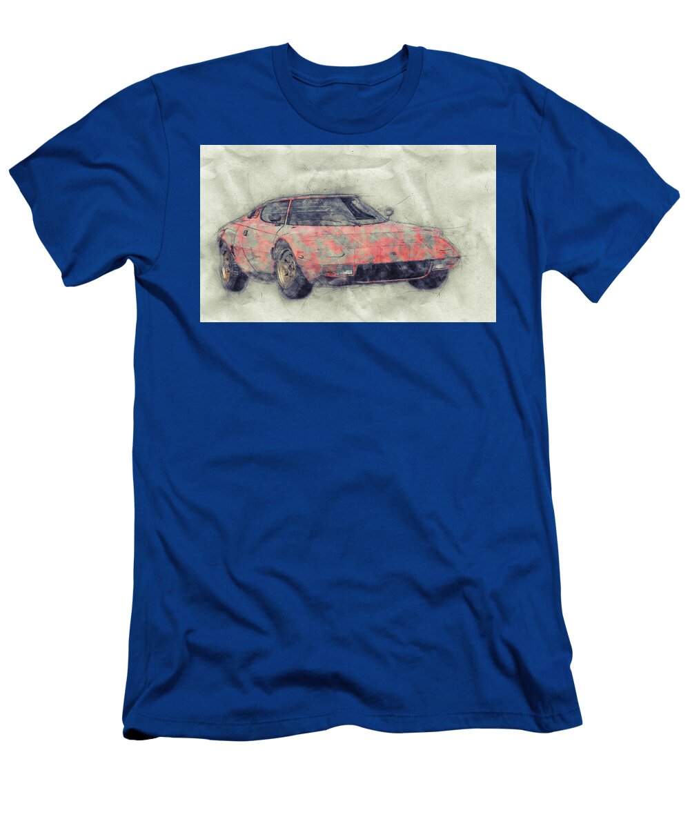 Lancia Stratos Hf 1 Sports Car Rally Car 1970 Automotive Art Car Posters Studio Grafiikka T-Shirt