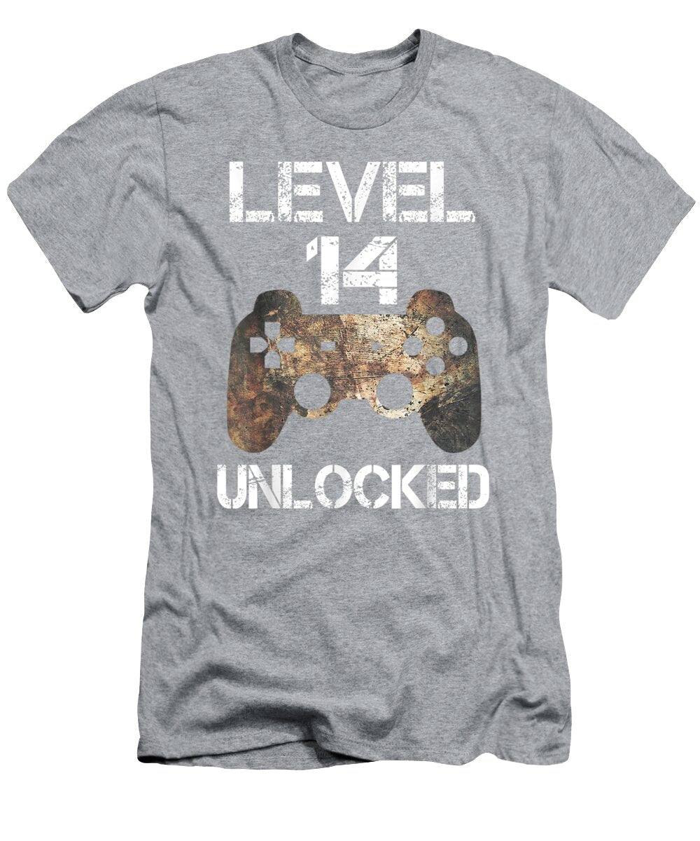 Level 14 Unlocked Boys 14th Birthday 14 Year Old Gamer Gordon Farys T-Shirt