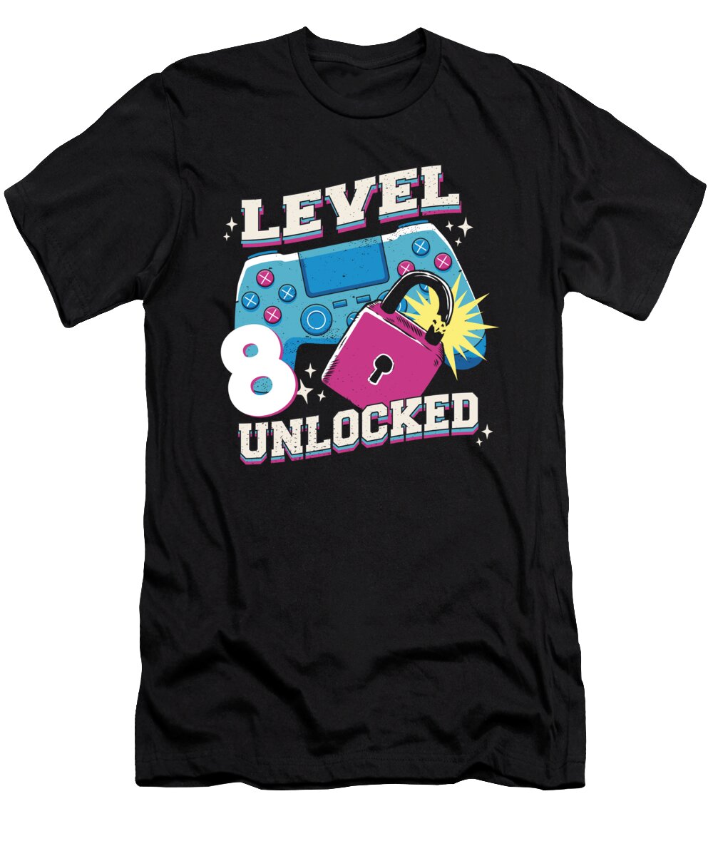 Level 8 Unlocked Gamer Girl Birthday Controller Licensed Art T-Shirt