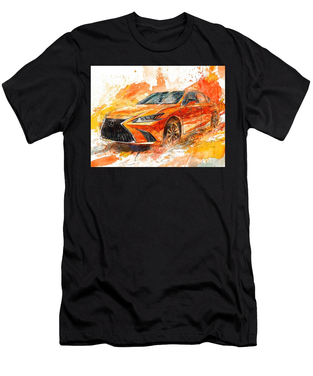 Lexus Es 2023 Sedan Luxury Car Vibrant Art Orange Luxury Car Art Hollie Love T-Shirt