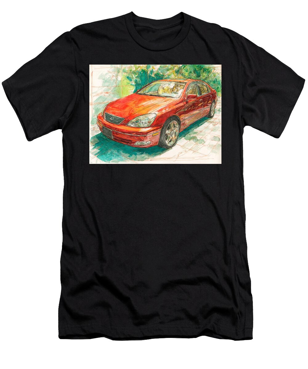 Lexus Es 300 2003 Sedan Detailed Artwork Red Car Drawing Vibrant Red Car Drawing Hollie Love T-Shirt