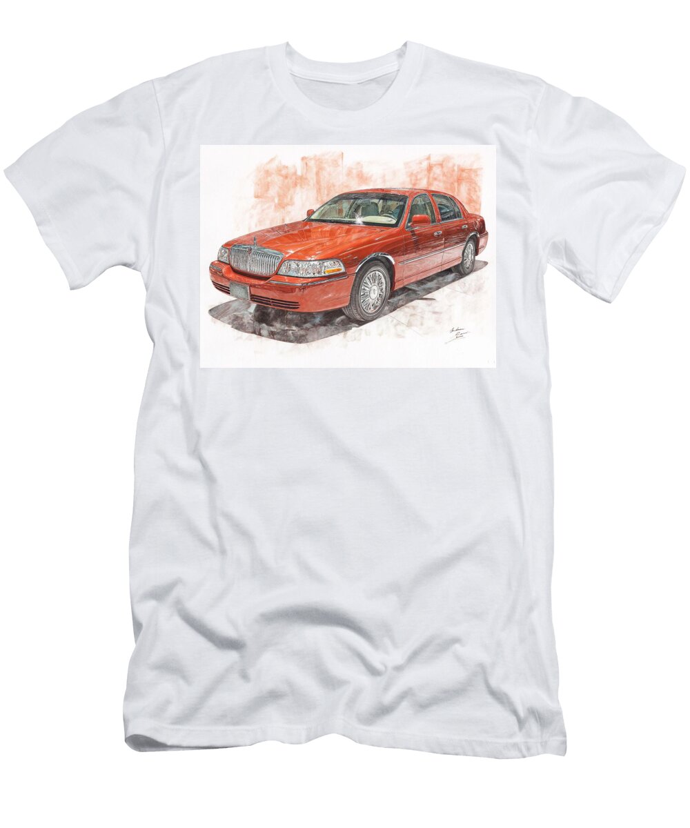 Lincoln Town Luxury Car Artistic Drawing Red Lincoln Town Car Drawing Hollie Love T-Shirt
