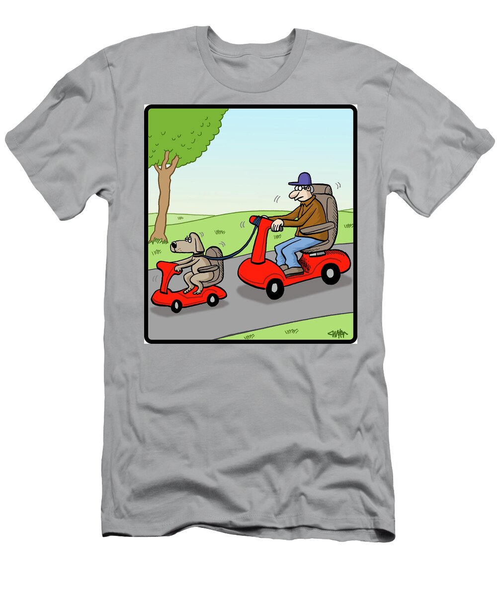 Man and His Dog Each Have Their Own Motorized Scooters Jon Carter T-Shirt