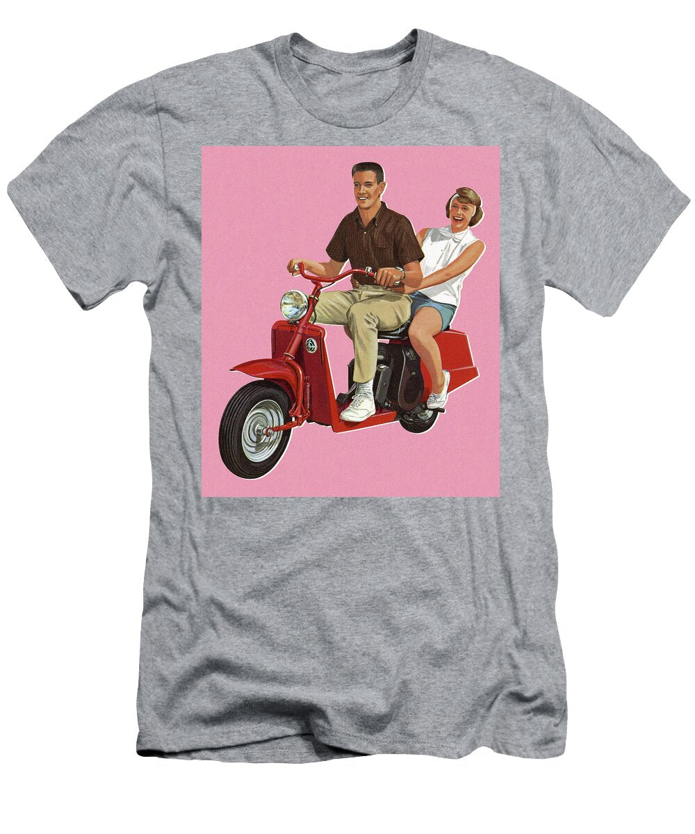 Man and Woman Riding a Scotter Csa Images T-Shirt